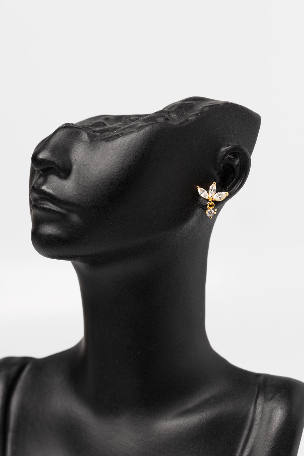 Gold Stud Earrings~ 925 Sterling Silver Marquise Lotus Flower Crystal Studs