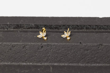 Lotus Flower CZ Stud Earrings – 18K Gold Over 925 Sterling Silver