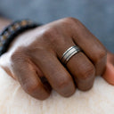 Titanium Two-Tone Wedding Band – Comfort Fit, Hypoallergenic & Durable.