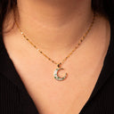 Emerald Green Moon Necklace – Gold-Plated Celestial Pendant