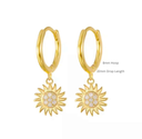 Measurement for Gold hoop earrings with sunflower designs on a white background