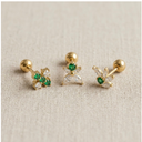 Emerald Green & White CZ Tragus Earrings – 16G Gold Studs
