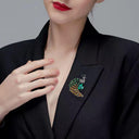 Peacock Brooch – Emerald CZ & Pearl Statement Pin for Coats & Scarves.