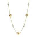 Clover and Pearl Station Necklace featuring gold accents and freshwater pearls, perfect for a classic look.