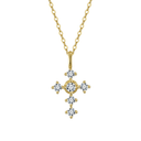 Gold Cross Necklace -shaped pendant necklace with diamonds on a white background
