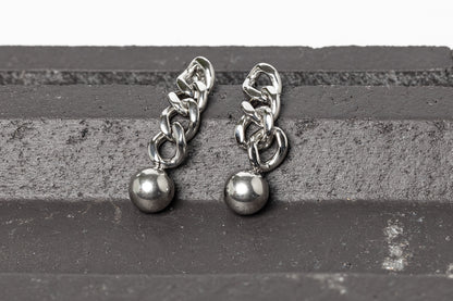 Dangly Ball Chain-link Drop Earrings- Stylish Well made Chain Earrings With an Attachment Ball