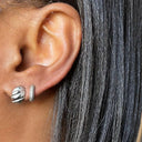 Tiny Pave Huggie Hoop Earrings - 7mm with Pave CZ gemstones.
