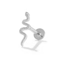16g Dainty Flat-Back Snake Earrings – 16G Internally Threaded Studs with sleek snake design in silver.
