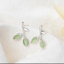 Opal Leaf Drop Earrings – Minimalist Nature-Inspired Studs for Women.