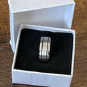 Titanium Two-Tone Wedding Band – Comfort Fit, Hypoallergenic & Durable.