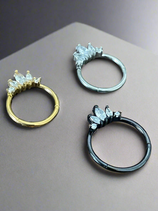 Crown design clicker hoop earrings – 16G cartilage & conch jewellery by Ella and Faith London.