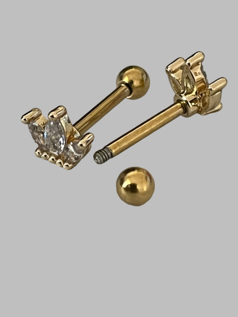 Gold lotus piercing stud – hypoallergenic tragus & cartilage jewellery by Ella and Faith London.