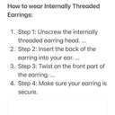 How to wear Internally Threaded Earrings: Steps for secure and easy application.Titanium Flat-Back Piercing Earrings – Skin-Kind Metals