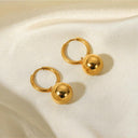 Gold Huggie Hoop Earrings – Minimalist Drop Ball Charm, Hypoallergenic