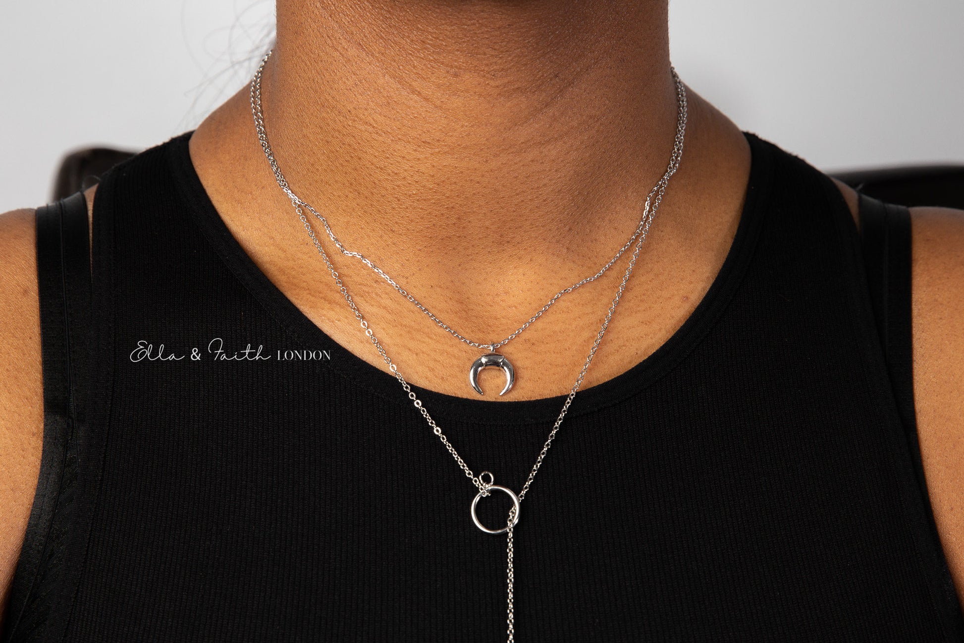 Silver Moon Necklace | Horn Necklace | Ella & Faith London