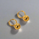 Gold Huggie Hoop Earrings – Minimalist Drop Ball Charm, Hypoallergenic