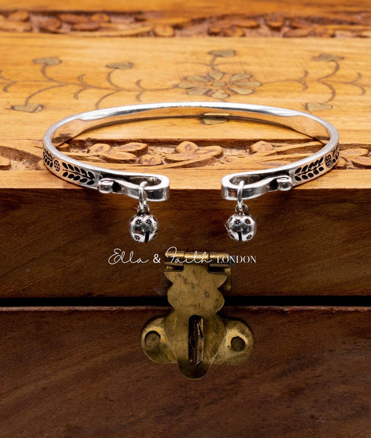 Rustic 925 Sterling Silver Bell Sounding Bangle | Ella & Faith London