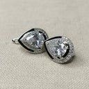 Drop Stud Earrings – Rhodium-Plated Bridal Silver CZ Earrings.