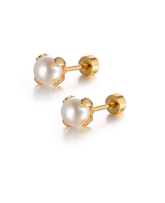 Pearl Stud Earrings Flatback Earrings Screw Back Earrings