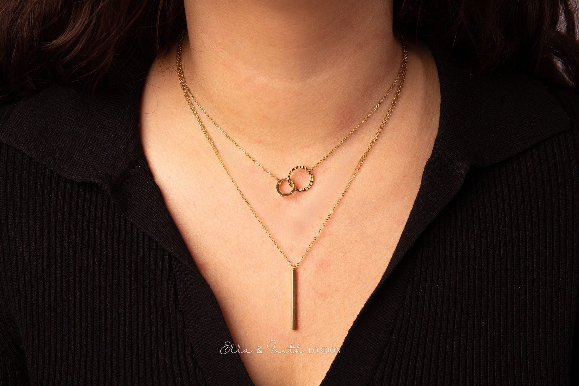 Gold Layered Necklace | Circle Bar Pendant | Ella & Faith London